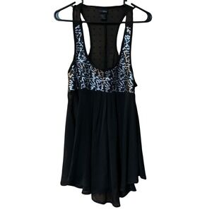 Daytrip Black Sheer Bead Tank Top Large Racy Sexy Y2K 90s Fairy Goth Whimsygoth